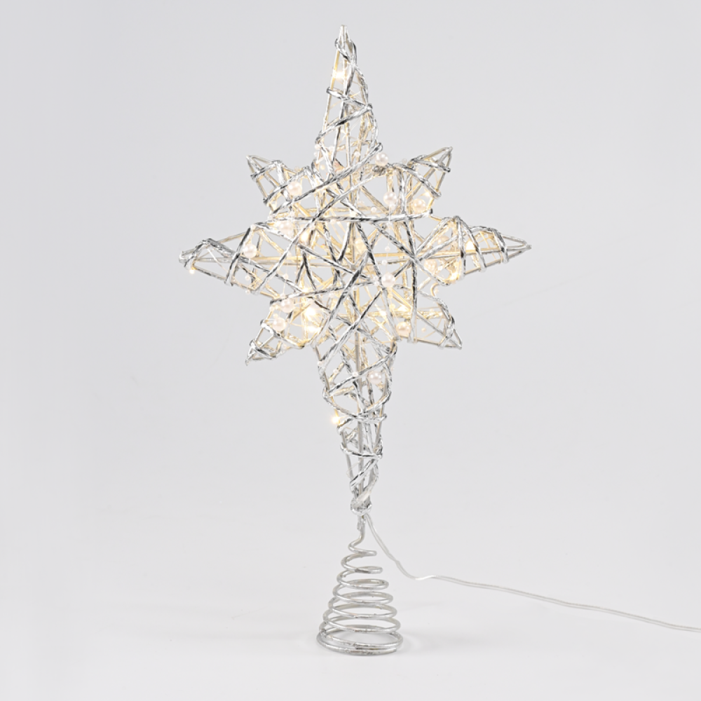 ^ SILVER & WHITE BEAD STAR  20 MINI WW LED ΛΑΜΠ. ΜΠΑΤ. 3ΧΑΑ,IP20 37x5x20cm  -X11201130